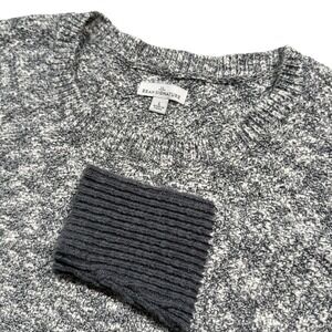 LL Bean Signature Womens‎ Sweater L Gray Cotton Linen Crewneck Knit Split Hem